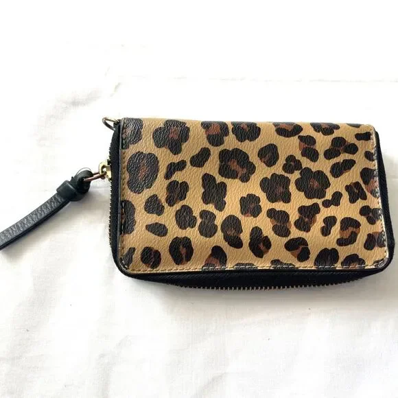 Tory Burch 6" Wallet Cheetah Leopard All OverPrint Zip Around Wallet Vintage Y2K - Picture 6 of 7